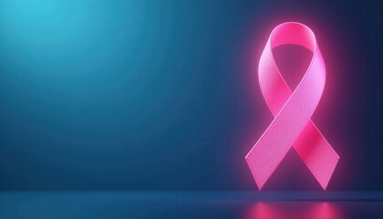 A modern World Cancer Day banner with a cool blue gradient and a large glowing pink cancer awareness ribbon.