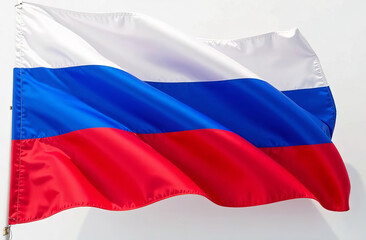 Fototapeta premium The flag of the Russian Federation, silk, flutters in the wind.