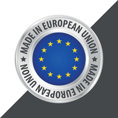 Made in European Union badge logo flag sticker 3d vector illustration isolated on white