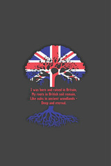 British roots and symbolism: a tree with the British flag, embodying national pride and love for nature