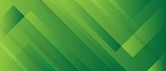 Modern green banner background with diagonal stripes and dot halftone. vector illustration