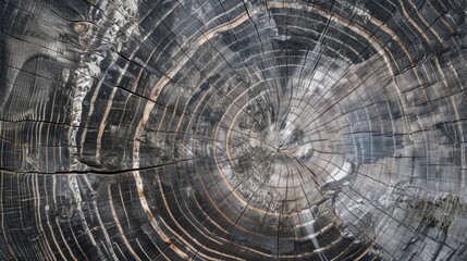 Exquisite Warm Gray Cut Wood Texture: A Detailed Glimpse into the Black - and - White Realm of a Felled Tree Trunk or Stump, with Close - up of Rough Organic Tree Rings and End Grain