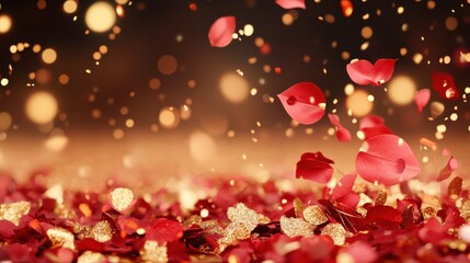 Obraz premium Elegant Rose Petals and Sparkling Gold Background for Romantic and Luxurious Themes