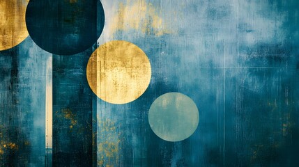 Abstract Teal Gold Circles Textured Art Painting