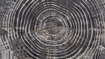 Fototapeta premium Exquisite Warm Gray Cut Wood Texture: A Detailed Glimpse into the Black - and - White Realm of a Felled Tree Trunk or Stump, with Close - up of Rough Organic Tree Rings and End Grain