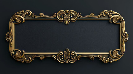 Game ui long button with thin gold frame. Rectangular medieval border with golden metal ornament for title and menu design. 3d vector set of luxury vintage text sign board with art deco elements.