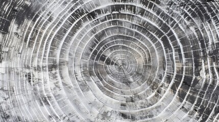 Exquisite Warm Gray Cut Wood Texture: A Detailed Glimpse into the Black - and - White Realm of a Felled Tree Trunk or Stump, with Close - up of Rough Organic Tree Rings and End Grain