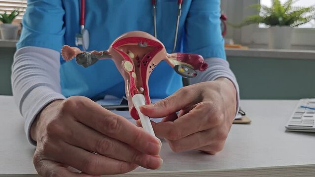 Medical suppositories and female uterus in hands of doctor. Concept vaginal suppositories