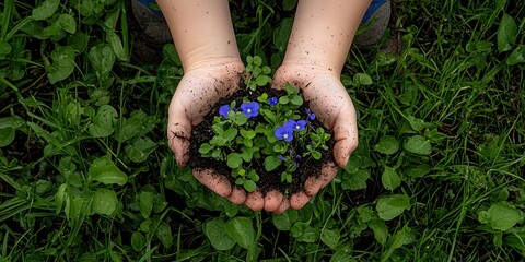 Hands Holding Soil with Green Plants