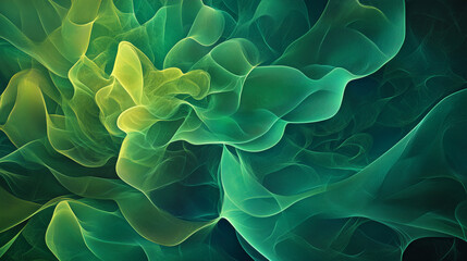 Abstract Green and Yellow Flowing Lines Forming a Dynamic Artistic Background