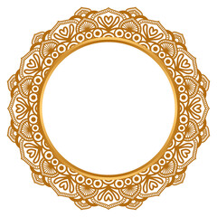 Indian flower mandala art with luxury golden circle frame transparent vintage gold circular pattern