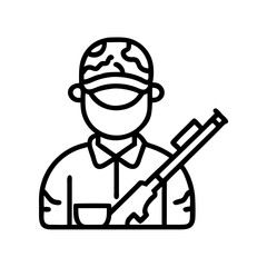 hunter in camouflage icon, hunter in camouflage line art - simple line art of hunter in camouflage, perfect for hunter in camouflage logos and icons and themed design 