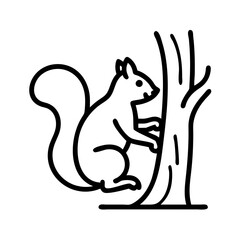 squirrel on a tree icon, squirrel on a tree line art - simple line art of squirrel on a tree, perfect for squirrel on a tree logos and icons and themed design 