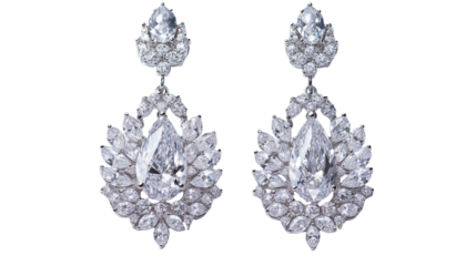 Luxury diamond earrings jewelry isolated on transparent  background 