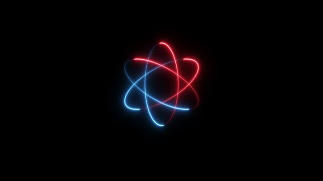 Neon Atom glyph icon animation Isolated on Black Background