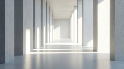 Obraz premium Sunlit concrete corridor, minimalist design, architecture background