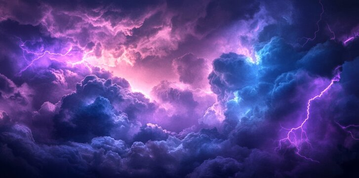Electric Storm Cloudscape: A Symphony of Purple and Blue Lightning