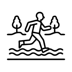 jogging along a river icon, jogging along a river line art - simple line art of jogging along a river, perfect for jogging along a river logos and icons and themed design 