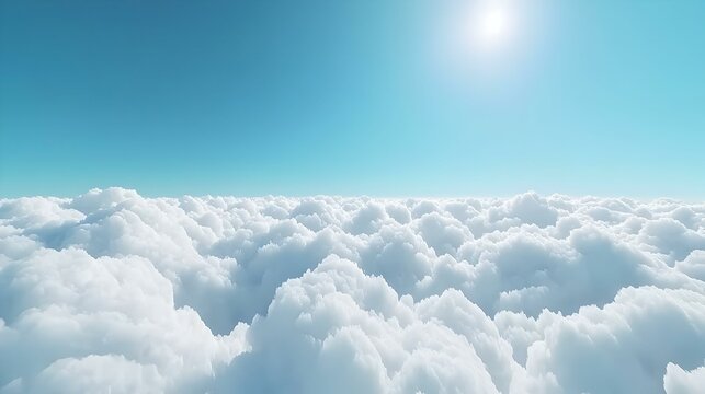 Serene Daylight, a vast expanse of clear blue sky adorned with soft, fluffy white clouds creating a tranquil and uplifting atmosphere
