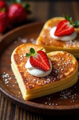 heart shaped pancakes with strawberries