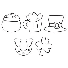 Collection of outline isolated icons. Saint Patrick's day. Hand drawn illustrations on white background.