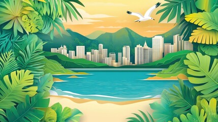 "Vibrant Paper Cut: A Tropical Brazil Landscape"