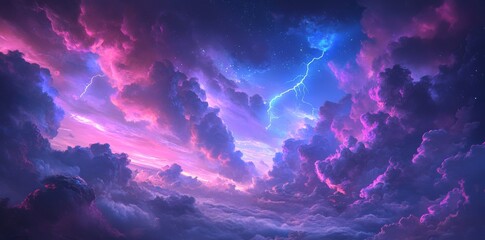 Enchanted Skies: A Dreamlike Nightscape of Purple Clouds and Lightning