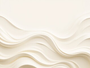 Minimalistic abstract background with white 3d waves. Banner with beige glossy soft wavy embossed texture isolated on white background with copy space. Sandy, creamy surface background, top view