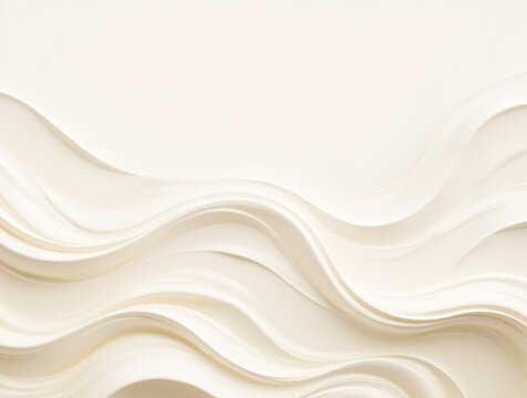 Fototapeta Minimalistic abstract background with white 3d waves. Banner with beige glossy soft wavy embossed texture isolated on white background with copy space. Sandy, creamy surface background, top view