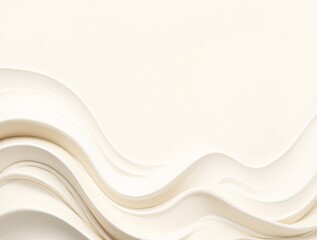 Minimalistic abstract background with white 3d waves. Banner with beige glossy soft wavy embossed texture isolated on white background with copy space. Sandy, creamy surface background, top view