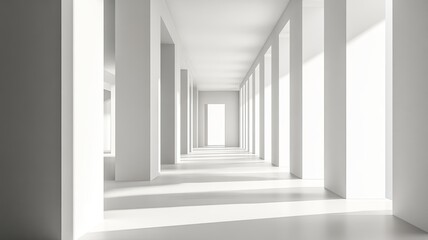 Obraz premium Sunlit white hallway, architectural design