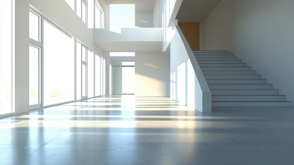 Obraz premium Sunlit modern building interior stairs