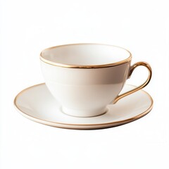 Fototapeta premium Gold-rimmed teacup, saucer, white background, studio shot, beverage