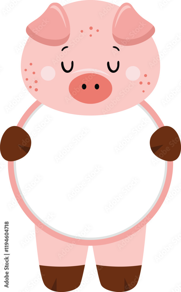 Poster Cute pig with circle blank sign