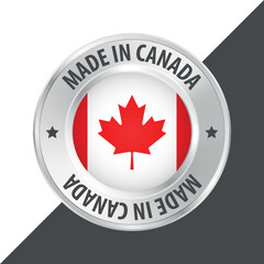 Obraz premium Made in Canada badge logo flag sticker 3d vector illustration isolated on white