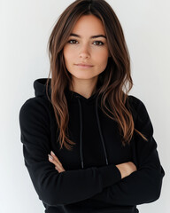 Fototapeta premium Beautiful woman with sparkling green eyes, radiating confidence and timeless beauty in soft lighting.