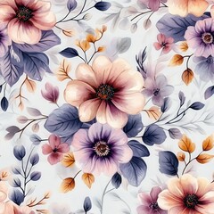 Elegant Seamless Floral Pattern with Soft Watercolor Effects in Pastel Shades for Elegant Design Projects and Creative Applications