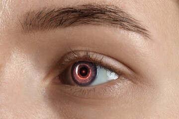 Obraz premium Hypnosis. Spiral symbolizing hypnotic effect in woman's eye, closeup