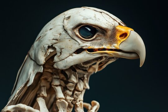 A skeleton of an eagle with its eyes open