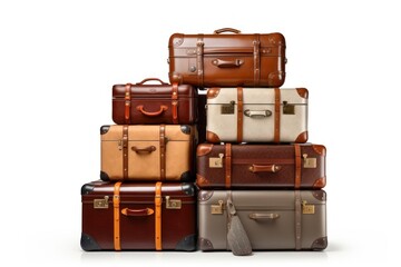 Luxury luggages suitcase handbag white background.