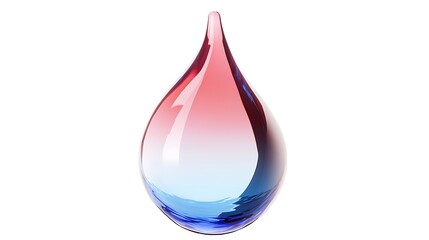 A glass shaped like a water droplet with a blue and red swirl