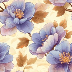 Beautiful Silky Flower Pattern Seamless Tile Design with Soft Lavender and Cream Background for Elegant Decor and Textile Use