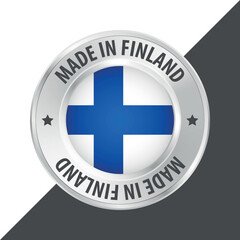Made in Finland badge logo flag sticker 3d vector illustration isolated on white