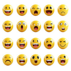 Fototapeta premium Emojis representing various emotions, including happiness, sadness, surprise, and anger, arranged in grid format. These expressive symbols convey wide range of feelings and reactions