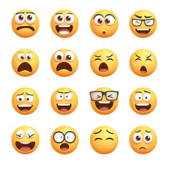 Obraz premium collection of emoji symbols displaying various emotions like happiness, sadness, surprise, and anger, perfect for expressing feelings in digital communication