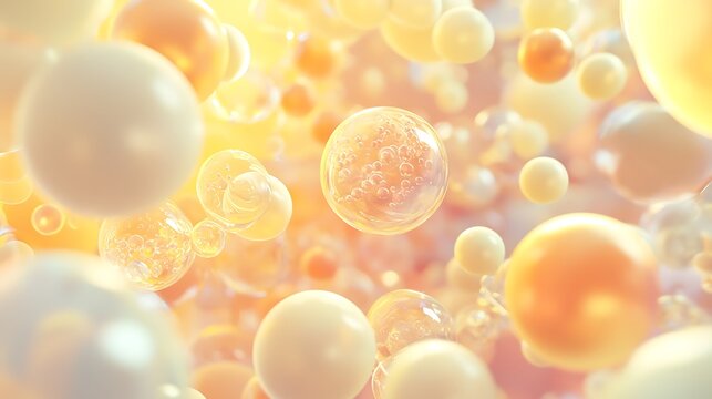 A bunch of white and yellow spheres are floating in the air