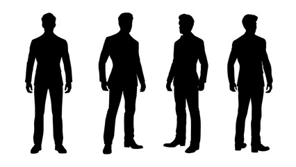 A set of four vector silhouettes of a confident businessman in various poses. Perfect for presentations, infographics, and illustrations