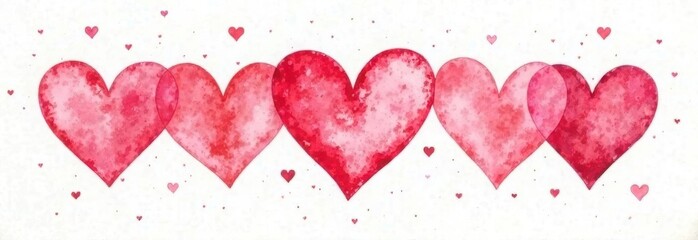 banner background with watercolor hearts on paper