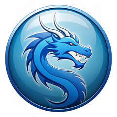 Bold and stylized blue dragon logo on a glossy round button. Perfect for games, branding, fantasy projects, or esports team identity.