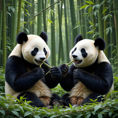 Fototapeta premium giant panda eating bamboo